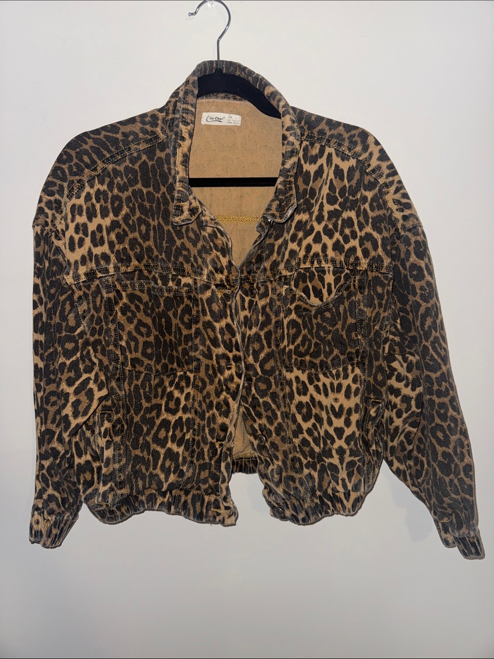 Elia Cher Leopard Print Cropped Denim Jacket - Brown/Black
